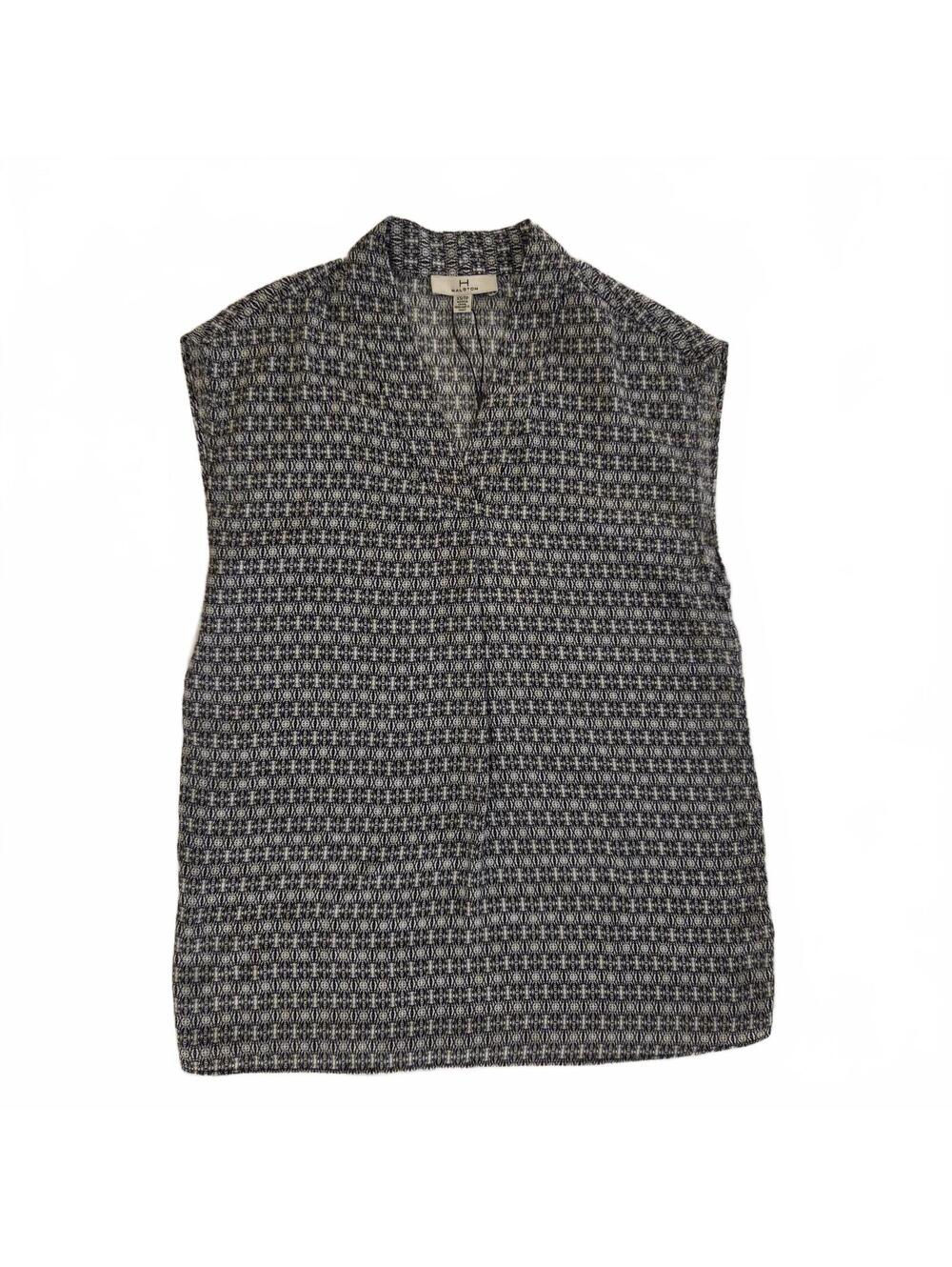 Halston Sleeveless Black and White Patterned Blouse XS